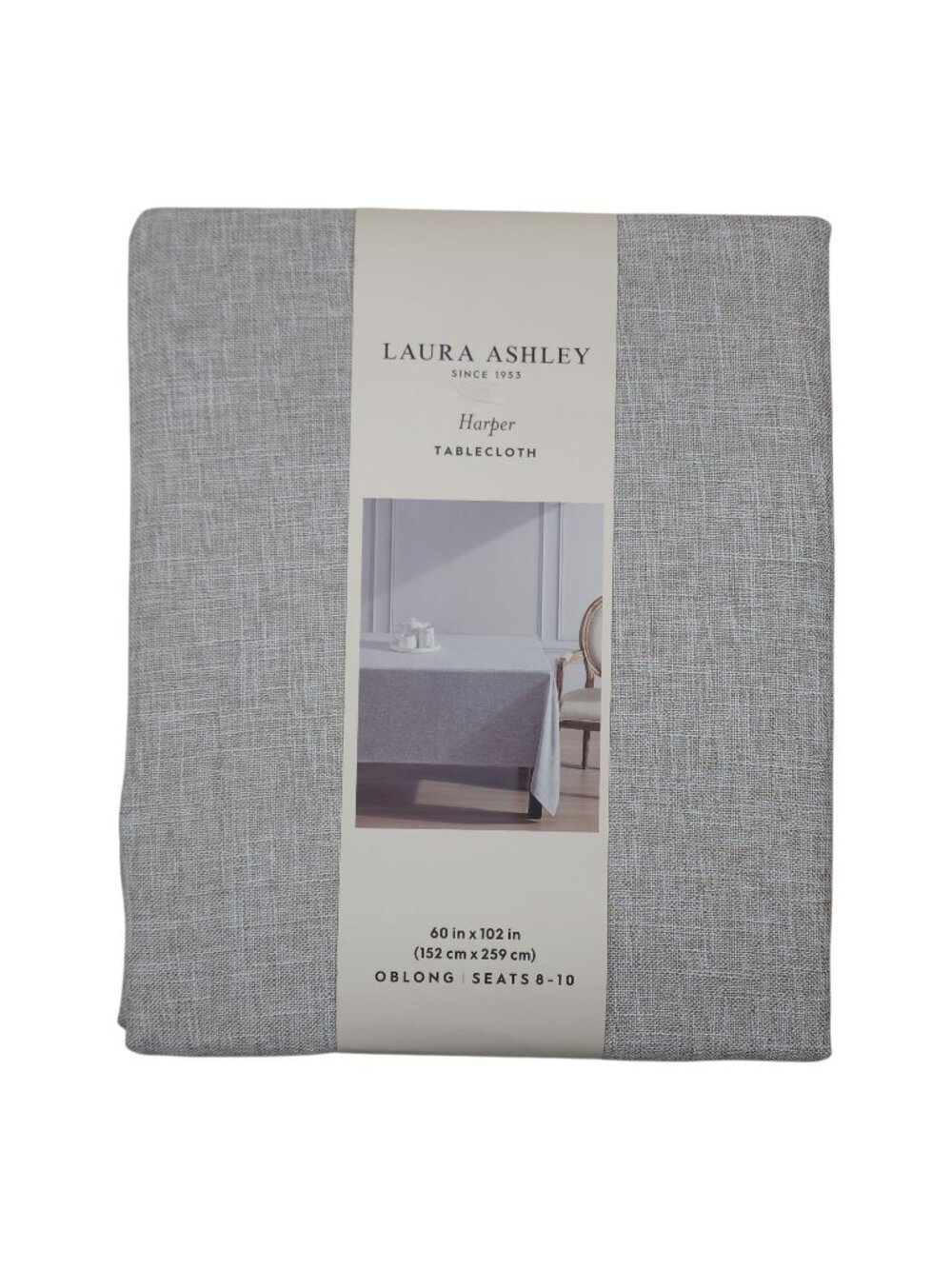 Laura Ashley Harper Oblong Tablecloth 60" X 102" Taupe Seats 8-10 100% Polyester